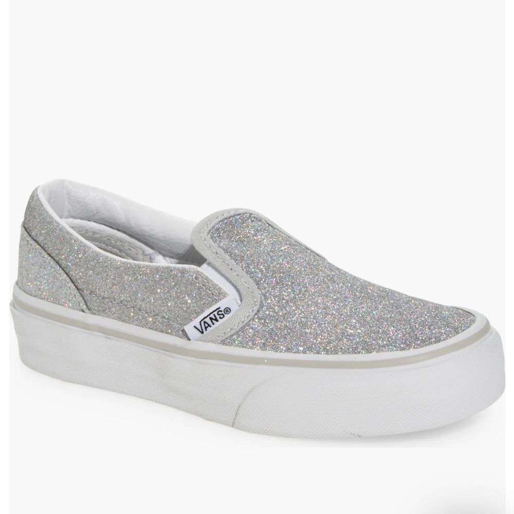 Vans silver glitter slip on sneakers